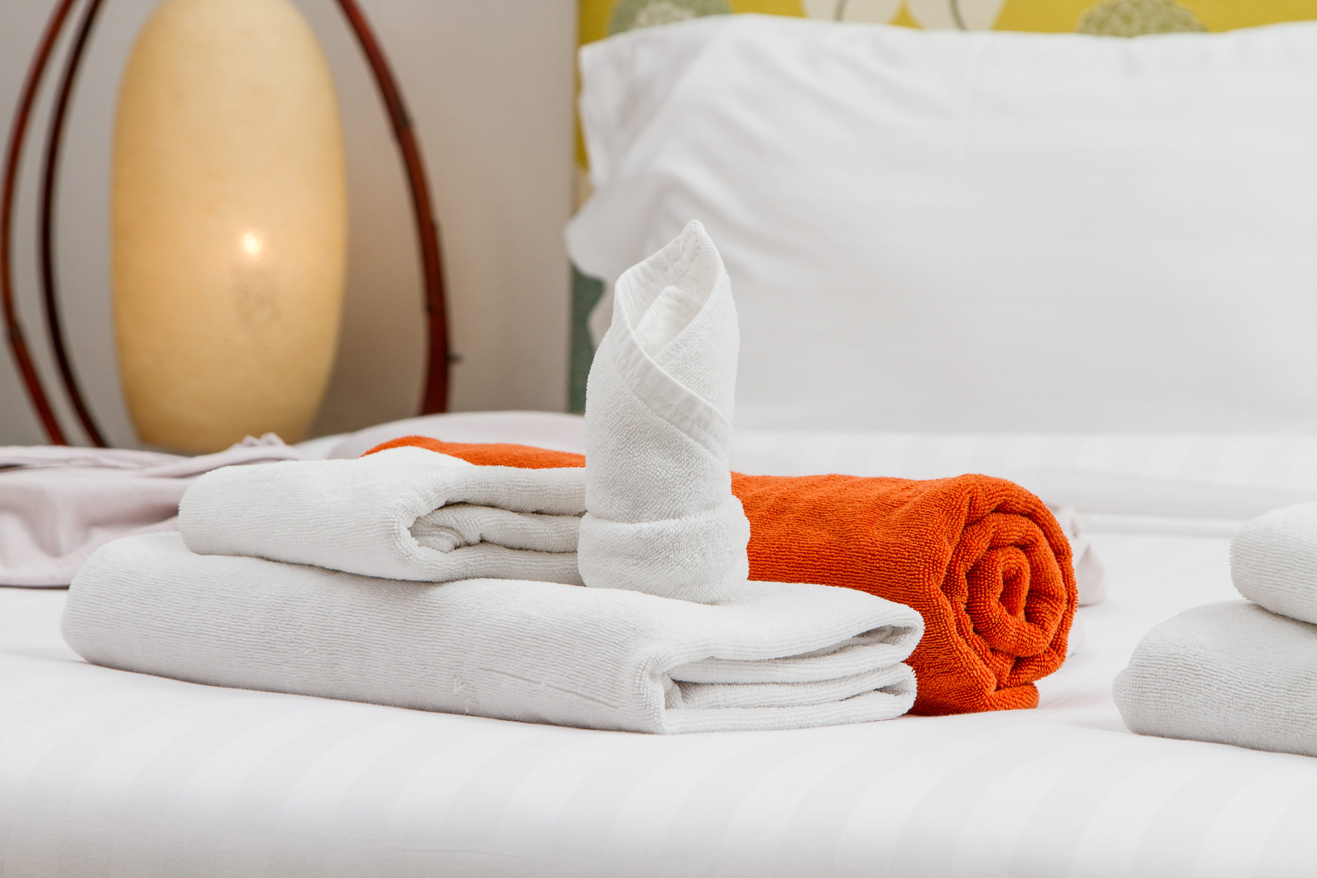 Hotel bed close up